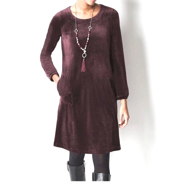 J Jill (Pure Jill) Luxe Velour Shift Dress Women’s Sz-MP (10-12) Huckleberry EUC - Picture 1 of 9